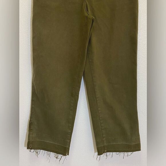 Zara - Olive Green Super High Rise Button Frayed Fly Jeans - size 24 - Picture 7 of 9